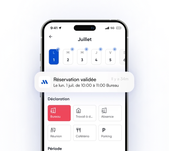 Horaire mobile pour réserver des espaces et des salles de réunion Affichage d’un horaire mobile pour la gestion des réservations d’espaces et de salles de réunion
